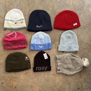 Vintage group of 9 Beanies -Roxy, Billabong, Gnu, Horny Toad, and more!